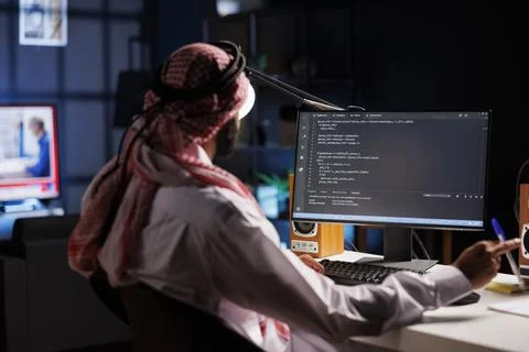 Desktop computer displaying codes Stock Photos