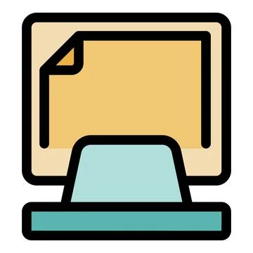 Desktop computer displaying electronic document, modern office technology Stock Illustration