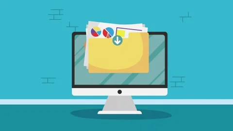 Desktop computer displaying files with charts and download progress indicat.. Stock Footage 333721797