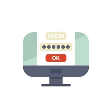 Desktop computer displaying login screen with password requesting user Stock Illustration