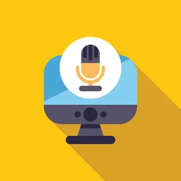 Desktop computer displaying microphone icon for podcasting and streaming Illustrazione stock