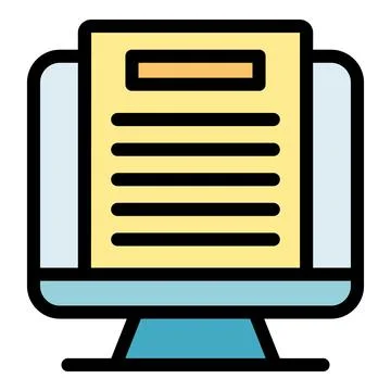 Desktop computer displaying online document with text and headline Illustrazione stock