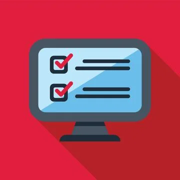 Desktop computer displaying online survey with checkboxes for marking Stock Illustration