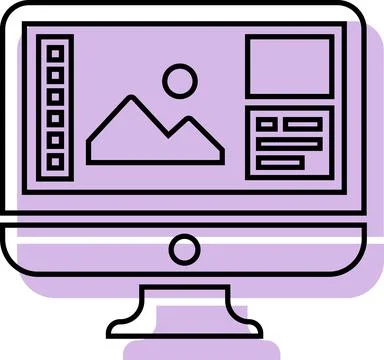 Desktop computer displaying photo editor line art Иллюстрация