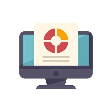 Desktop computer displaying pie chart analysis results Stock Illustration