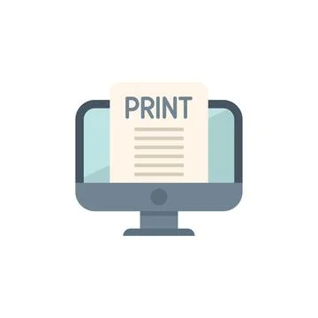 Desktop computer displaying print document icon Illustrazione stock