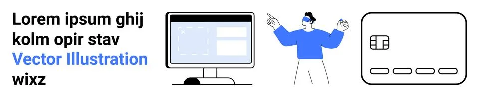 Desktop computer displaying software interface, person making illustration ge Stock Illustration