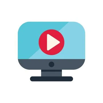Desktop computer displaying streaming video content with play button Stock Illustration