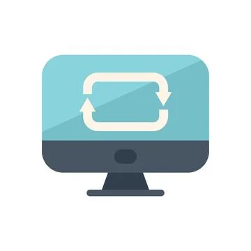 Desktop computer displaying updating or synchronization status icon Illustrazione stock