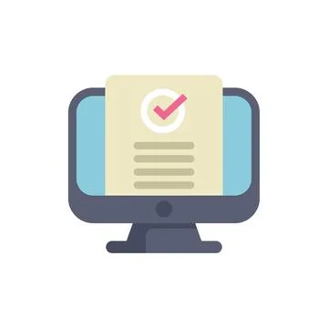 Desktop computer displaying validated document with check mark icon Stock Illustration