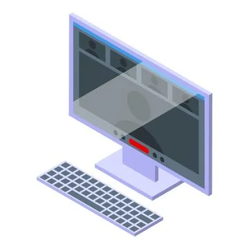 Desktop computer displaying video conference with remote workers Stock Illustration