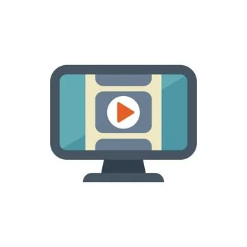 Desktop computer displaying video player interface with play button Stockillustratie