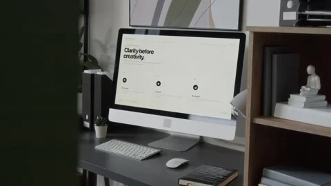 Desktop Computer Displaying Website Interface on Office Desk Stock Footage 345805551