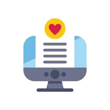 Desktop computer is displaying a wish list with a heart icon, representing on Stock Illustration