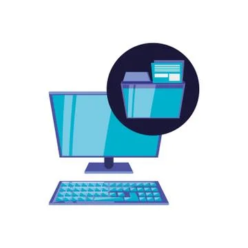 Desktop computer with document and folder Stock Illustration