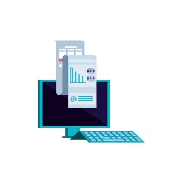 Desktop computer with document Illustrazione stock