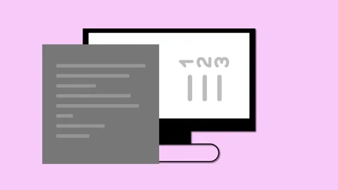 Desktop computer with a document on the screen against a animated pastel pu.. Stock Footage 260592221