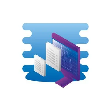 Desktop computer with documents paper Stock Illustration