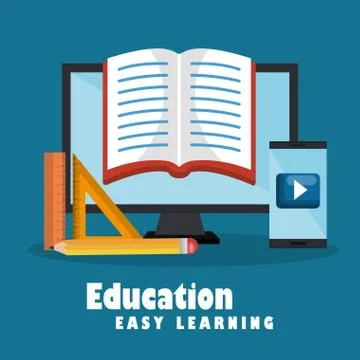 Desktop computer with easy e-learning Stock Illustration