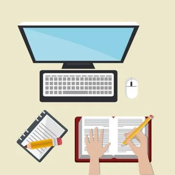 Desktop computer with easy e-learning Stock Illustration