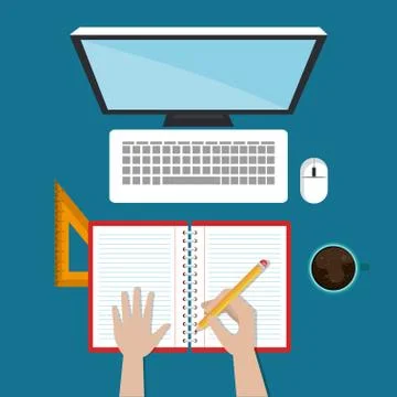 Desktop computer with easy e-learning 库存插图