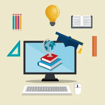 Desktop computer with easy e-learning Illustrazione stock