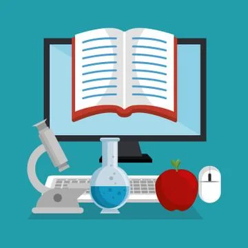 Desktop computer with easy learning icons Stock Illustration