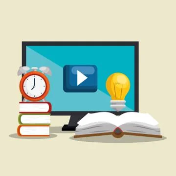 Desktop computer with easy learning icons Stock Illustration