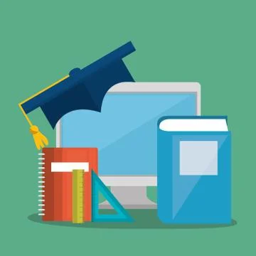 Desktop computer with easy learning icons Stock Illustration