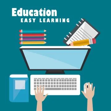 Desktop computer with easy learning icons Stock Illustration