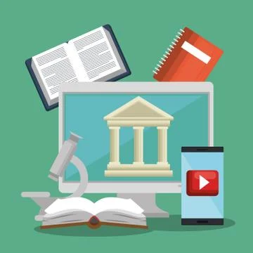 Desktop computer with easy learning icons Stock Illustration