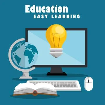 Desktop computer with easy learning icons Stock Illustration