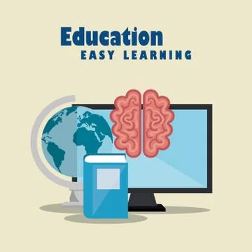 Desktop computer with easy learning icons Stock Illustration