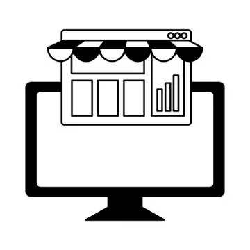 Desktop computer with ecommerce page Illustrazione stock