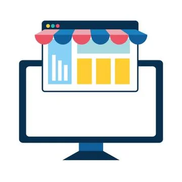 Desktop computer with ecommerce page Illustrazione stock