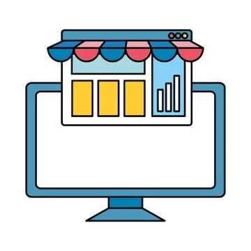 Desktop computer with ecommerce page 库存插图