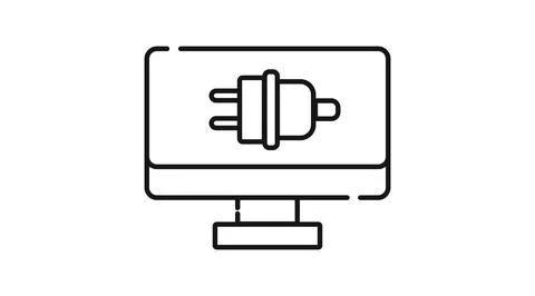 Desktop computer with electric plug connector icon Ilustração Stock