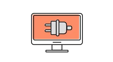 Desktop computer with electric plug connector icon Stockillustratie