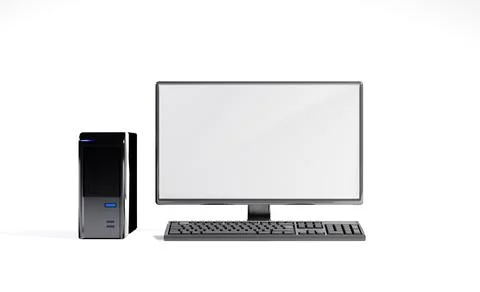 Desktop computer with empty screen as template on white background. Digital r 스톡 일러스트