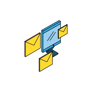 Desktop computer with envelopes email Illustrazione stock