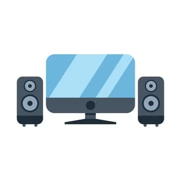 Desktop computer featuring large screen and stereo speakers Stock Illustration