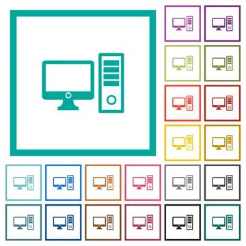 Desktop computer flat color icons with quadrant frames Stock Illustration