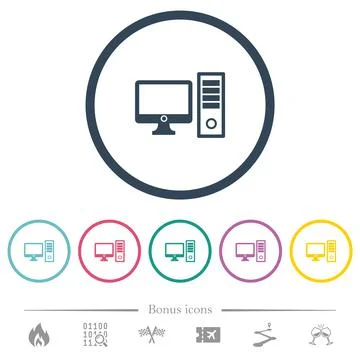Desktop computer flat color icons in round outlines Stock Illustration