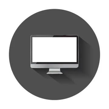 Desktop computer flat icon. Realistic vector illustration with long shadow. Stock Illustration