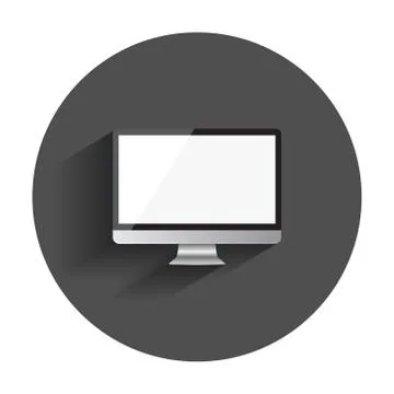 Desktop computer flat icon. Realistic vector illustration with long shadow. 스톡 일러스트