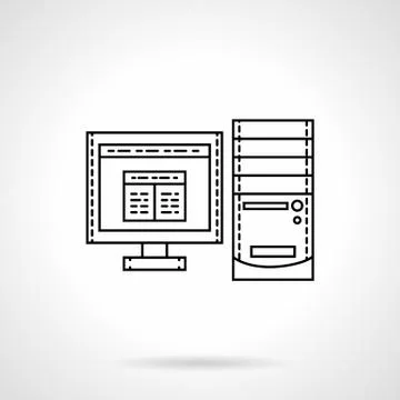 Desktop computer flat line vector icon Illustrazione stock
