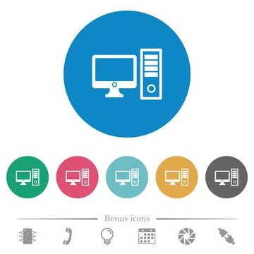 Desktop computer flat round icons Stock Illustration