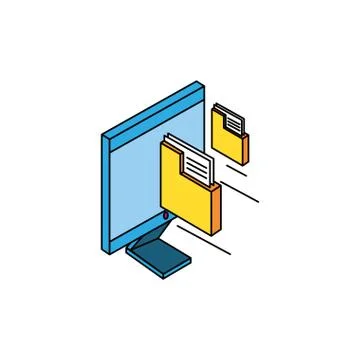 Desktop computer with folders documents Stock Illustration