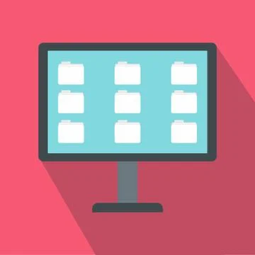 Desktop of computer with folders icon, flat style 스톡 일러스트