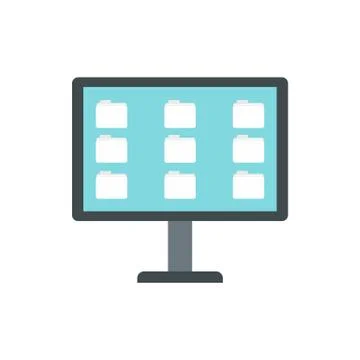 Desktop of computer with folders icon, flat style Stock Illustration